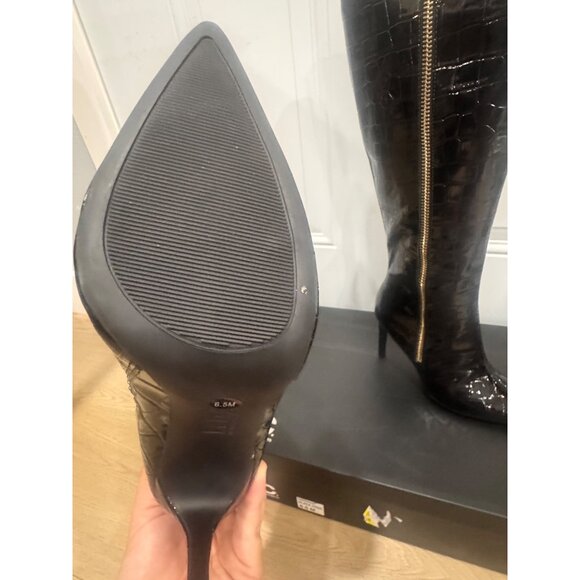 INC Sabrinaa Black Faux Croc Knee-High Stiletto Boots With Side Zipper - Womens - Picture 5 of 7